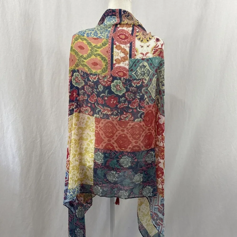 Patchwork Artsy Tassel Floral Boho Scarf Wrap Womens O/S Lagenlook Festival
